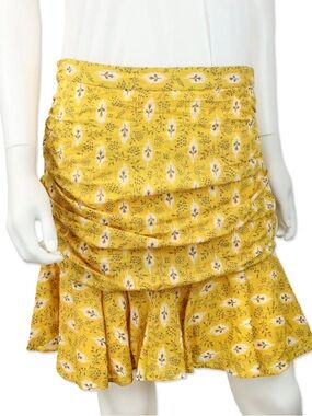 Veronica Beard Yellow Floral Ruffled Mini Skirt